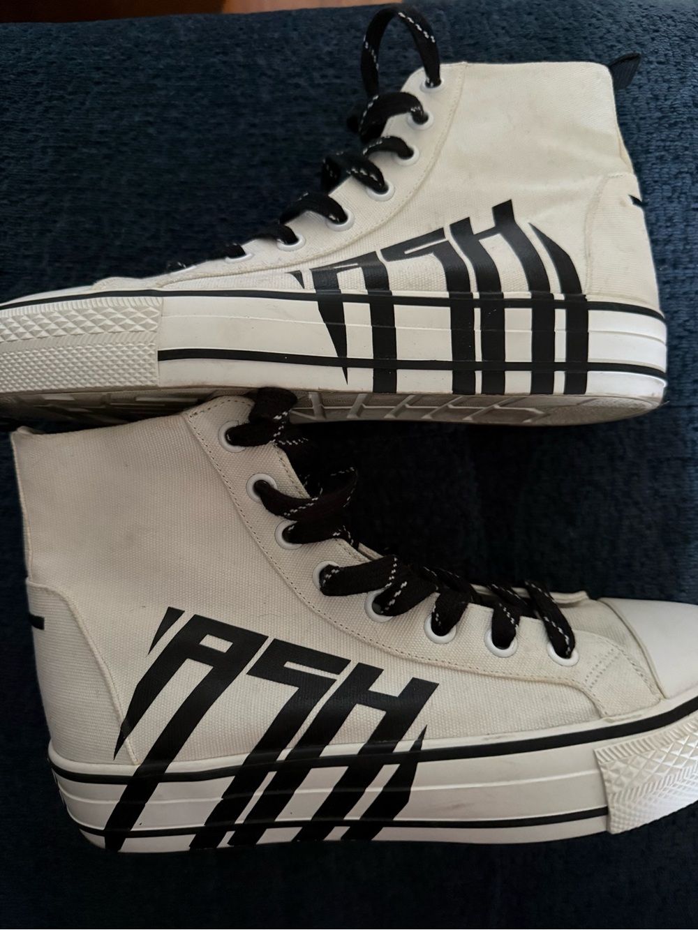 Ash White Canvas High-Top Sneakers with Black Logo